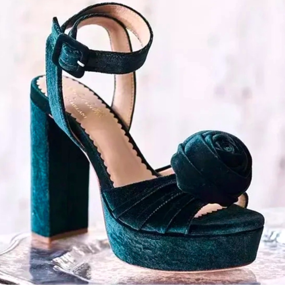 Antonio Melani x Nicola Bathie Emilia Velvet Rose Platform Dress Sandals - NWOB